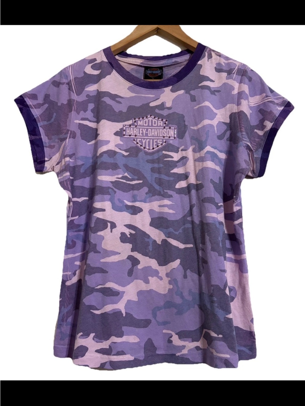 Harley-Davidson Womens XL Purple rhinestone Camo Tee